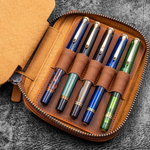 Galen Leather - Expansi-Pouch Leather Wide 10 Slots Pencase - A6 Zip Folio - C.H. Brown