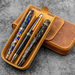Galen Leather - Magnum Opus 3 Slots Hard Pen Case with Removable Pen Tray - Crazy Horse Brown