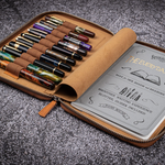 Galen Leather - Zippered 10 Slots Pen Case with A5 Notebook Holder - Crazy Horse Brown