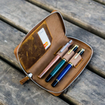 Galen Leather - Leather Zippered 3 Slots Pen Case - Crazy Horse Brown