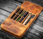 Galen Leather - Leather Magnus Opus 6 Slots Hard Pen Case with Removable Pen Tray - Crazy Horse Brown