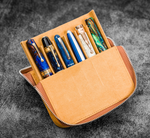 Galen Leather - Leather Zippered Magnus Opus 6 Slots Hard Pen Case with Removable Pen Tray - Crazy Horse Brown