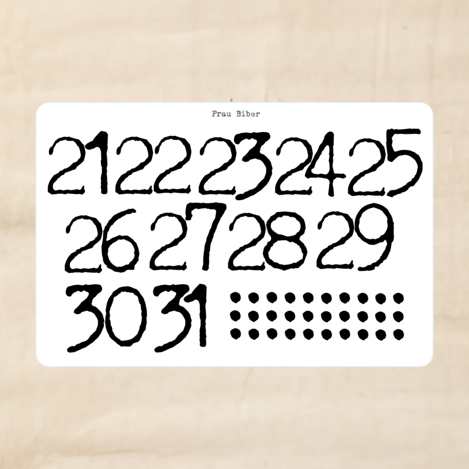 Biber Stickersheet - große Zahlen