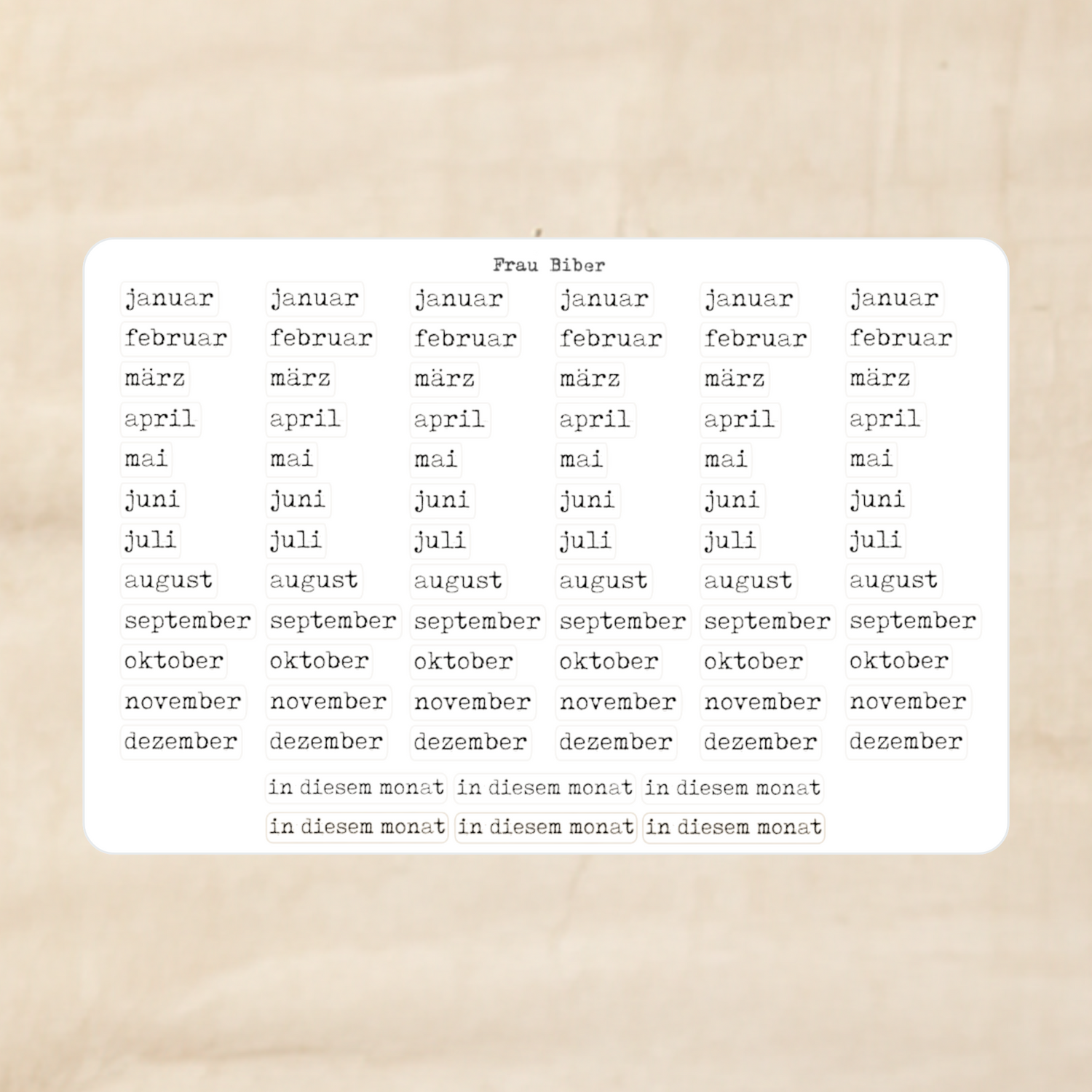 Biber Stickersheet - Register