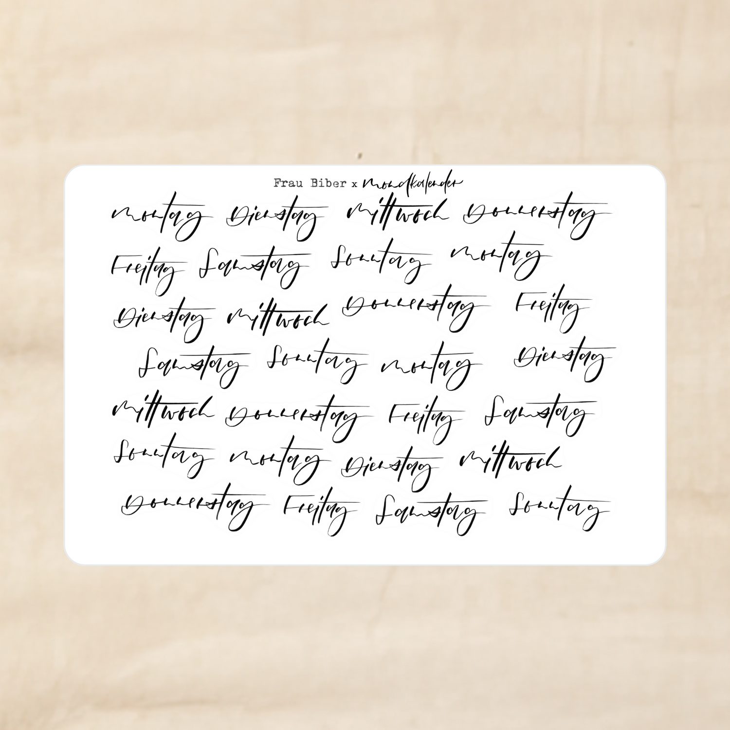 Biber Stickersheet - Wochentage