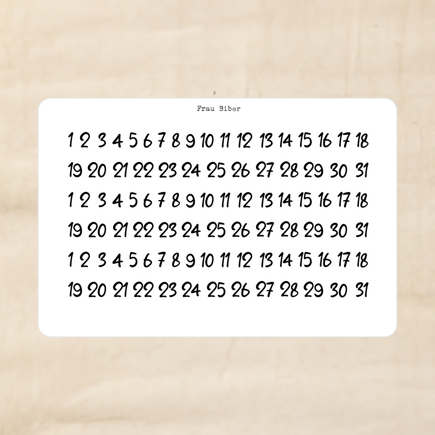 Biber Stickersheet - Zahlen Jessi