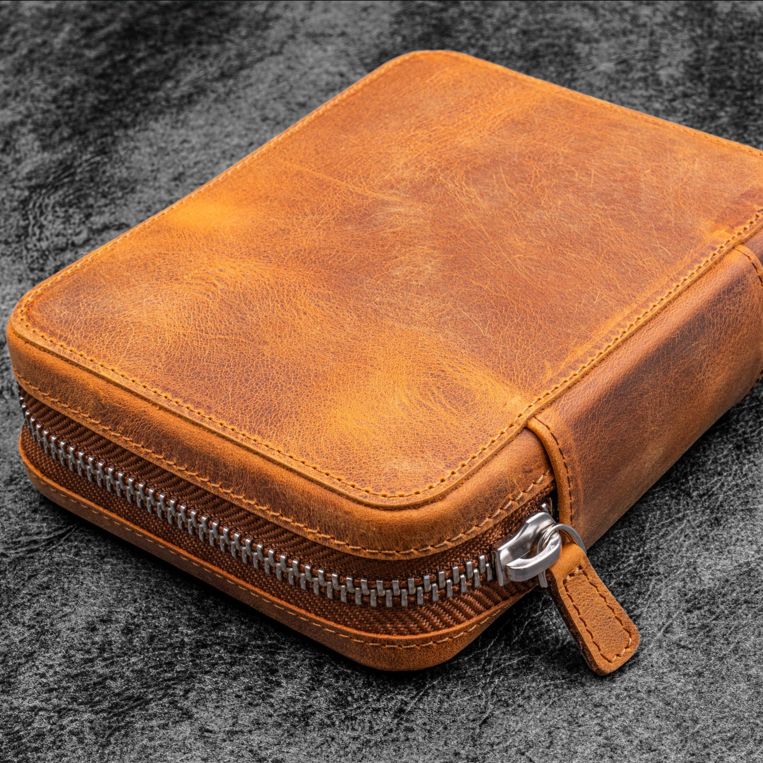 Galen Leather - Expansi-Pouch Leather Wide 10 Slots Pencase - A6 Zip Folio - C.H. Brown