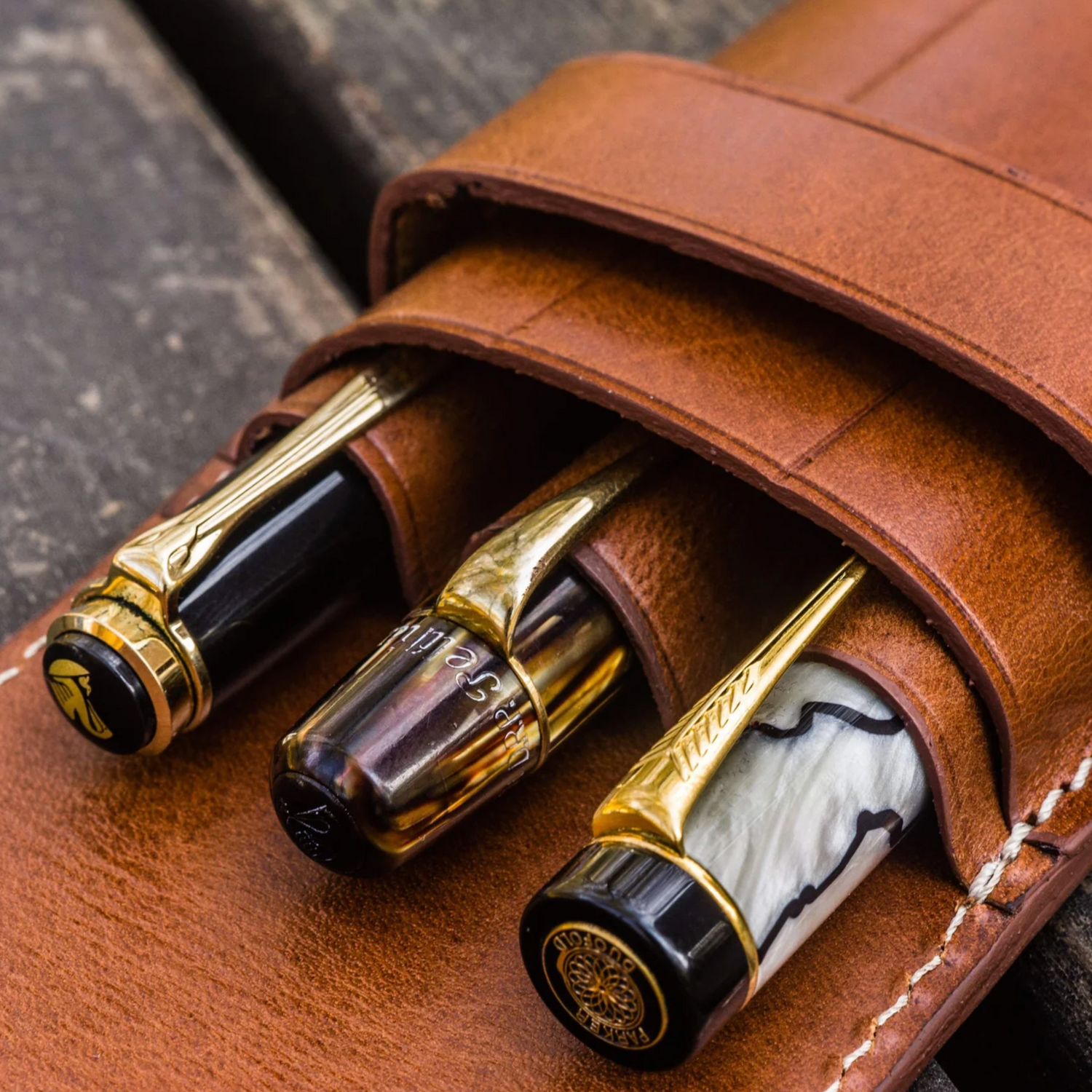 Galen Leather - Flap Pencase for 3 Pens - Brown