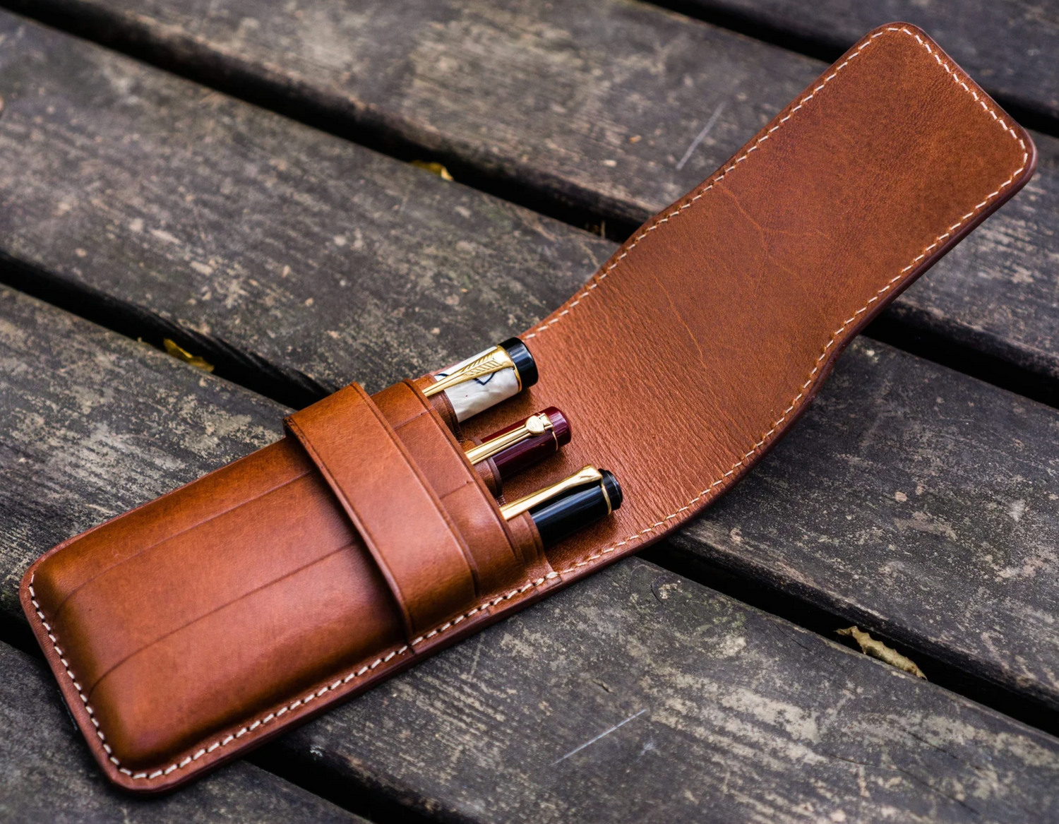 Galen Leather - Flap Pencase for 3 Pens - Brown