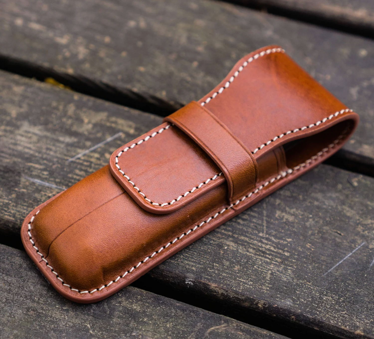 Galen Leather - Flap Pencase for 2 Pens - Brown