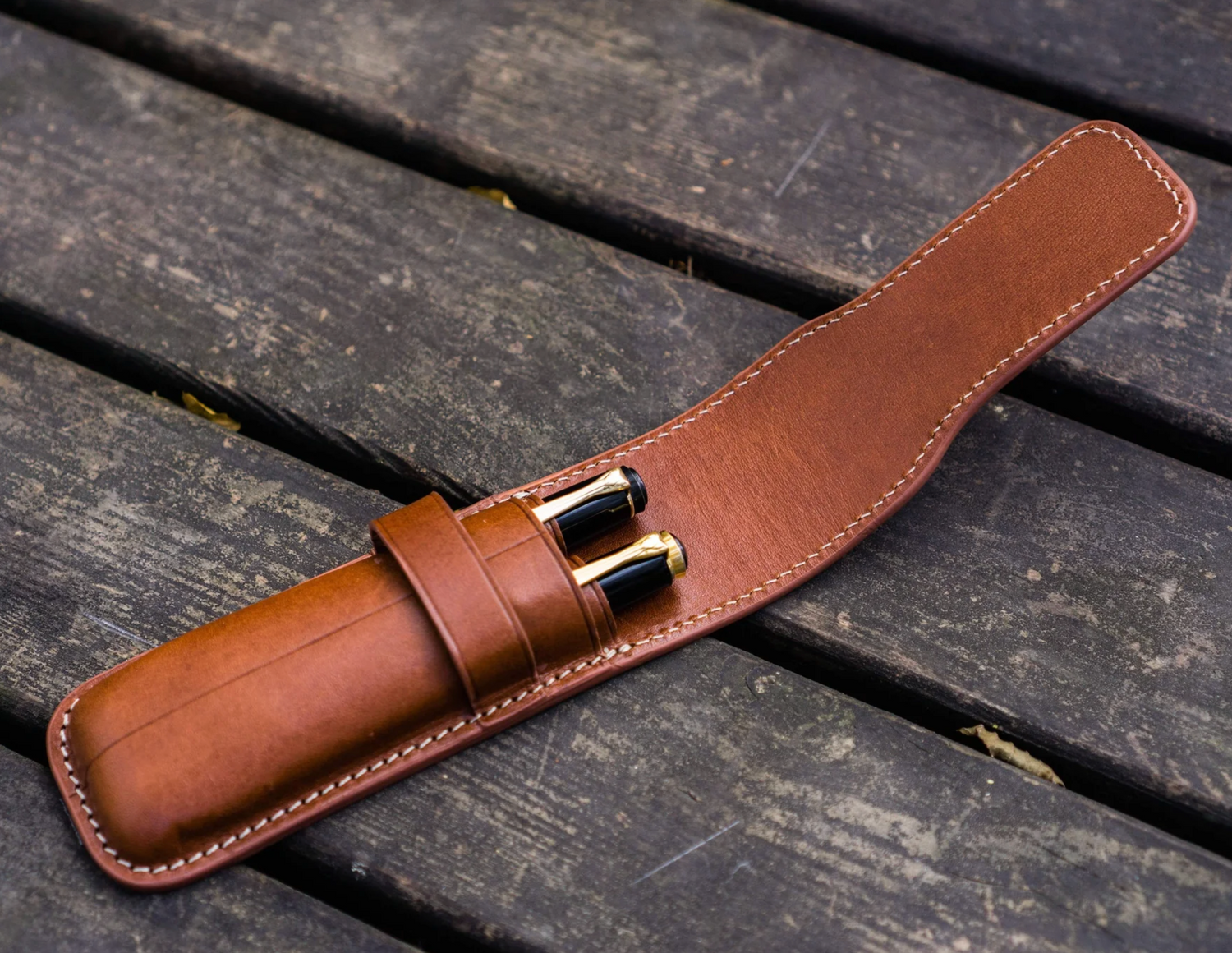 Galen Leather - Flap Pencase for 2 Pens - Brown