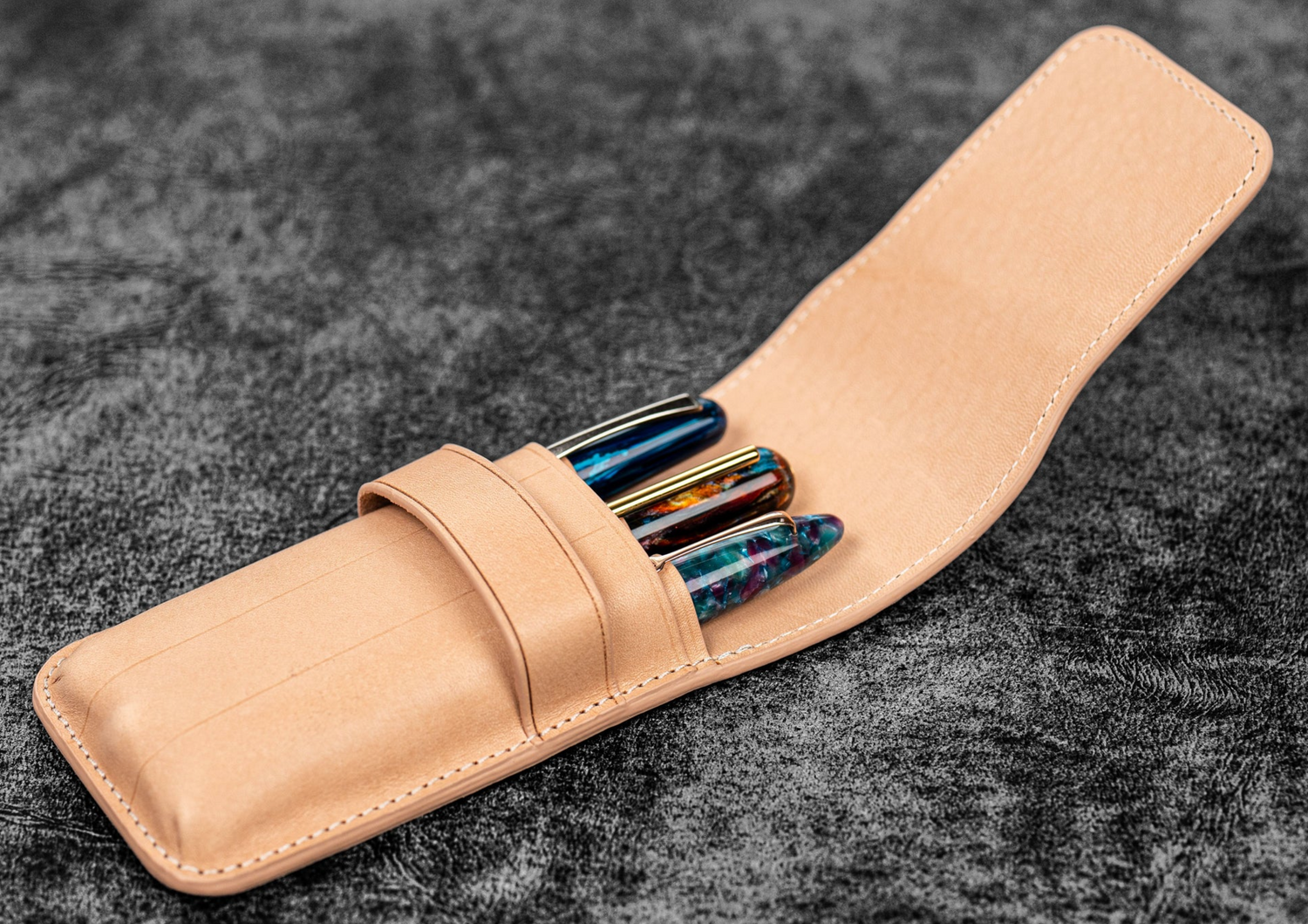 Galen Leather - Flap Pencase for 3 Pens - Undyed Leather