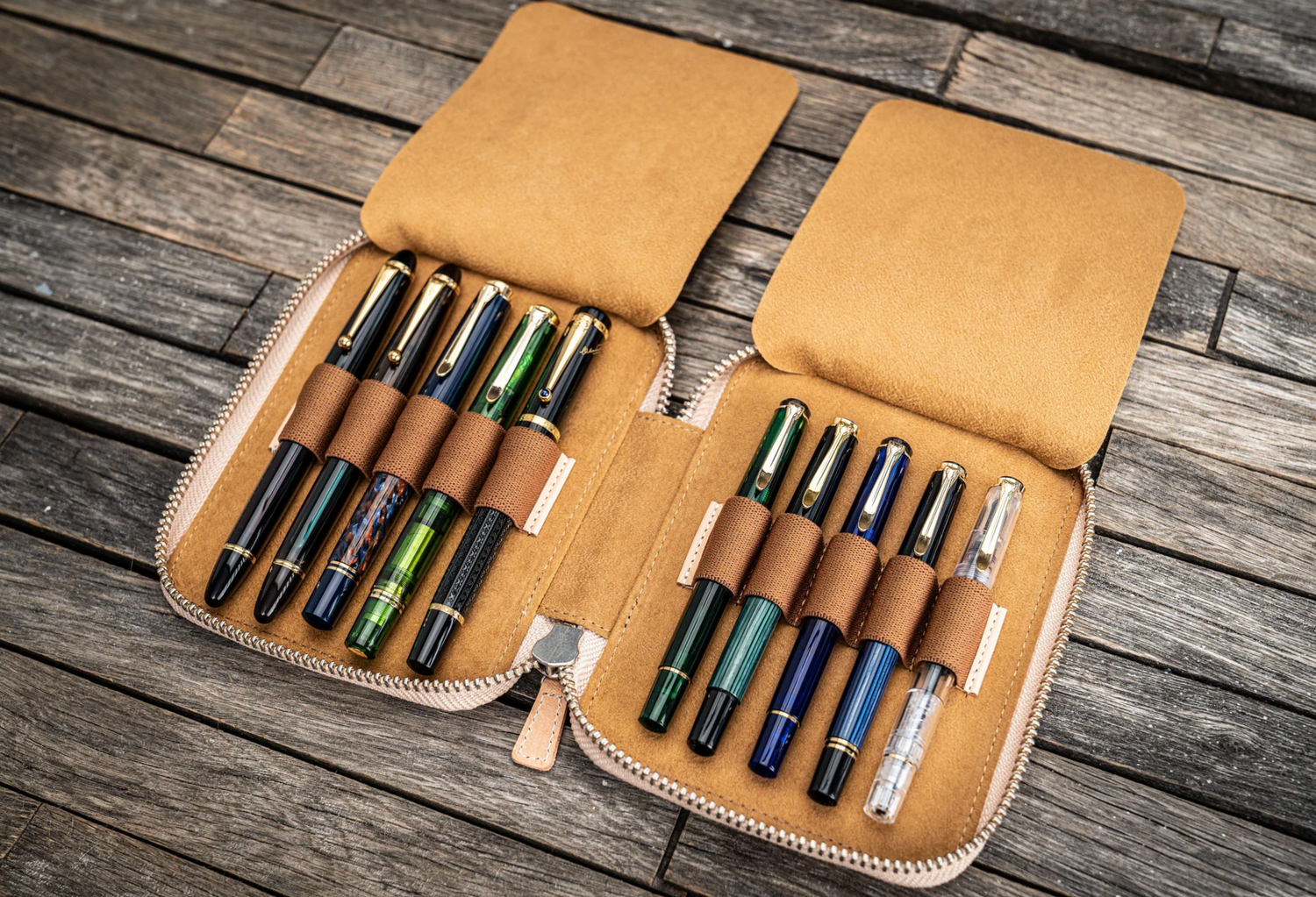 Galen Leather - Zippered 10 Slots Pen Case - Undyed Leather