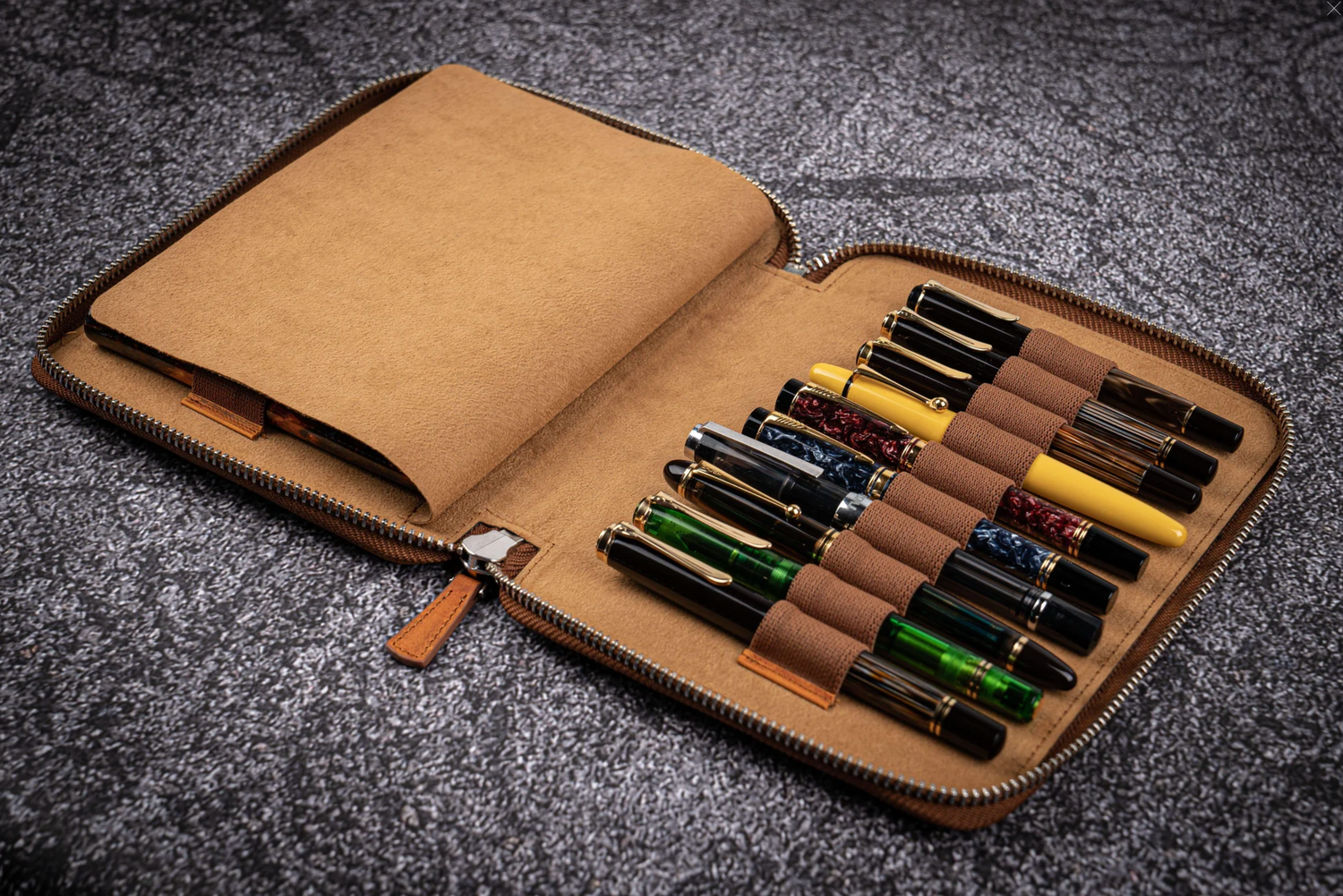 Galen Leather - Zippered 20 Slots Pen Case - Crazy Horse Brown