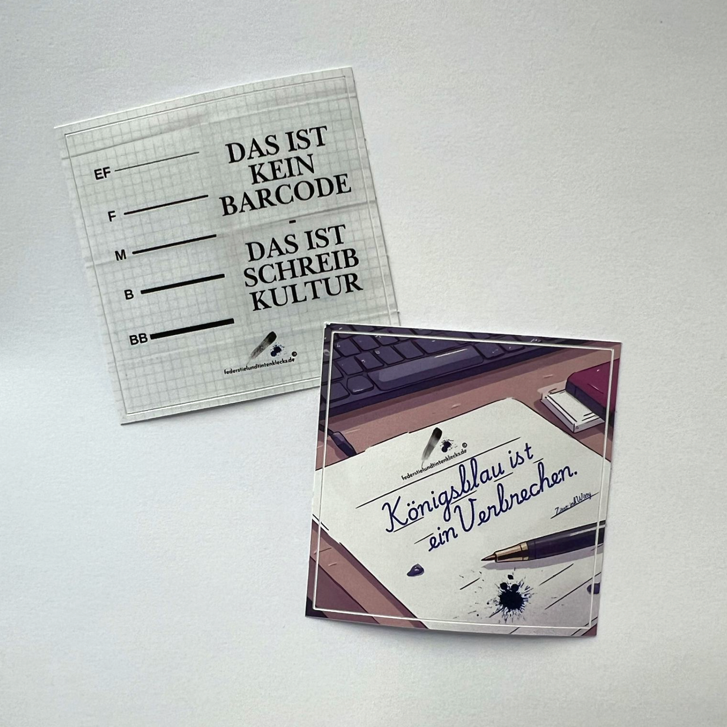 Federstiel und Tintenklecks - Aufkleber - Set Königsblau