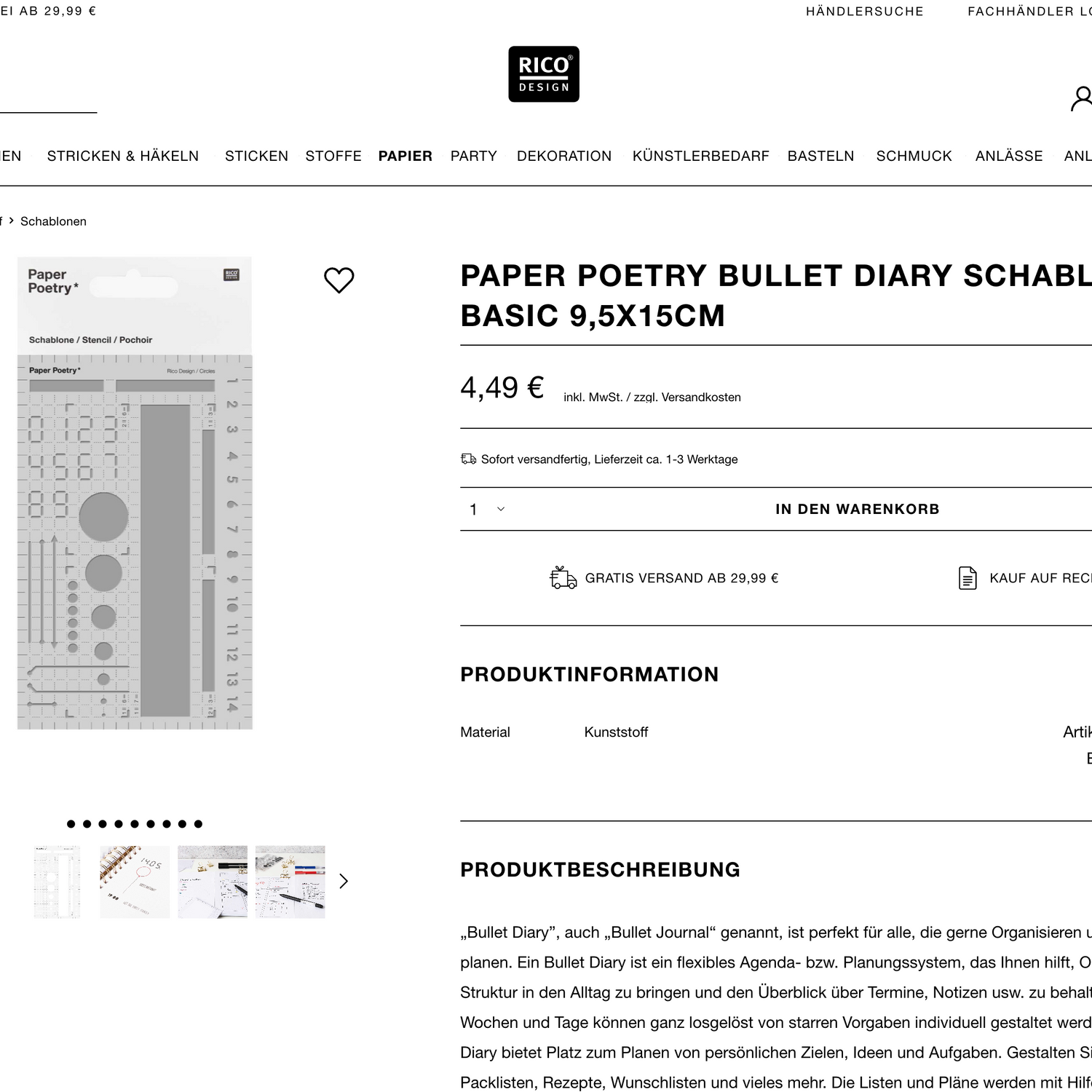 Rico - Paper Poetry - Bullet Diary Schablone Basic - 9,5x15cm