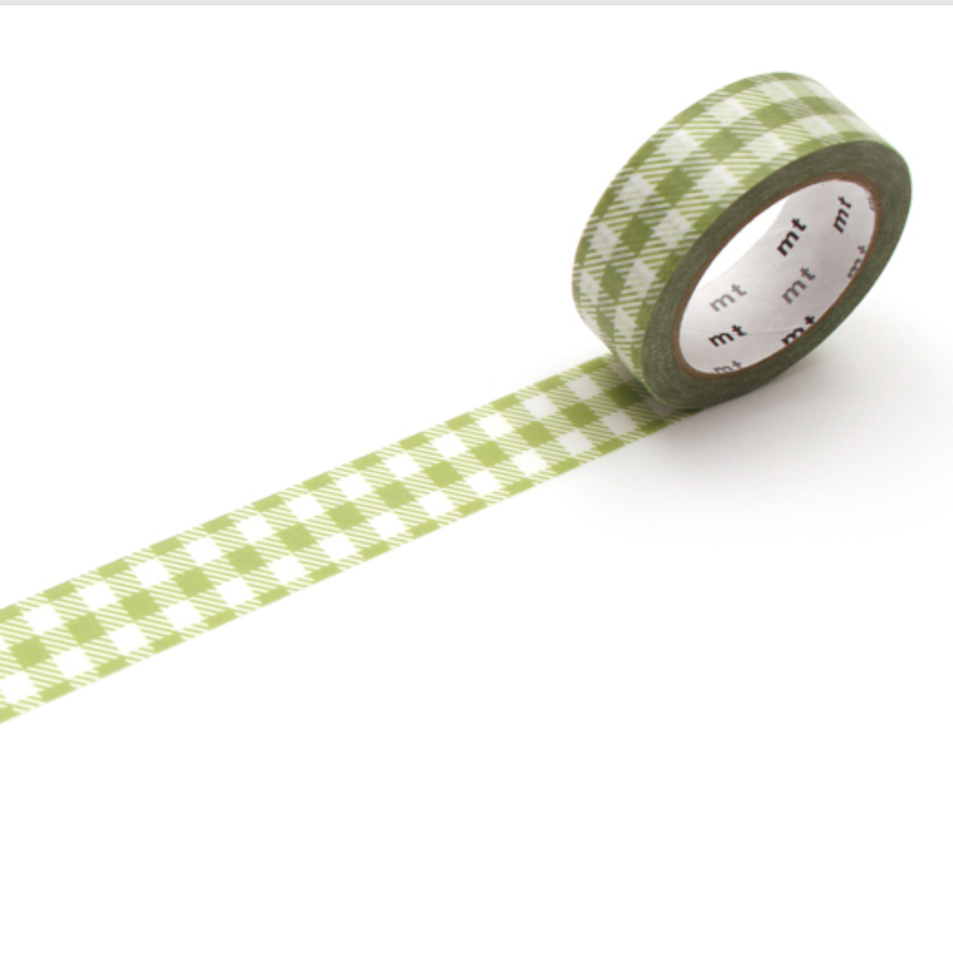 MT Tape - Washitape - stripe checkered light moss green