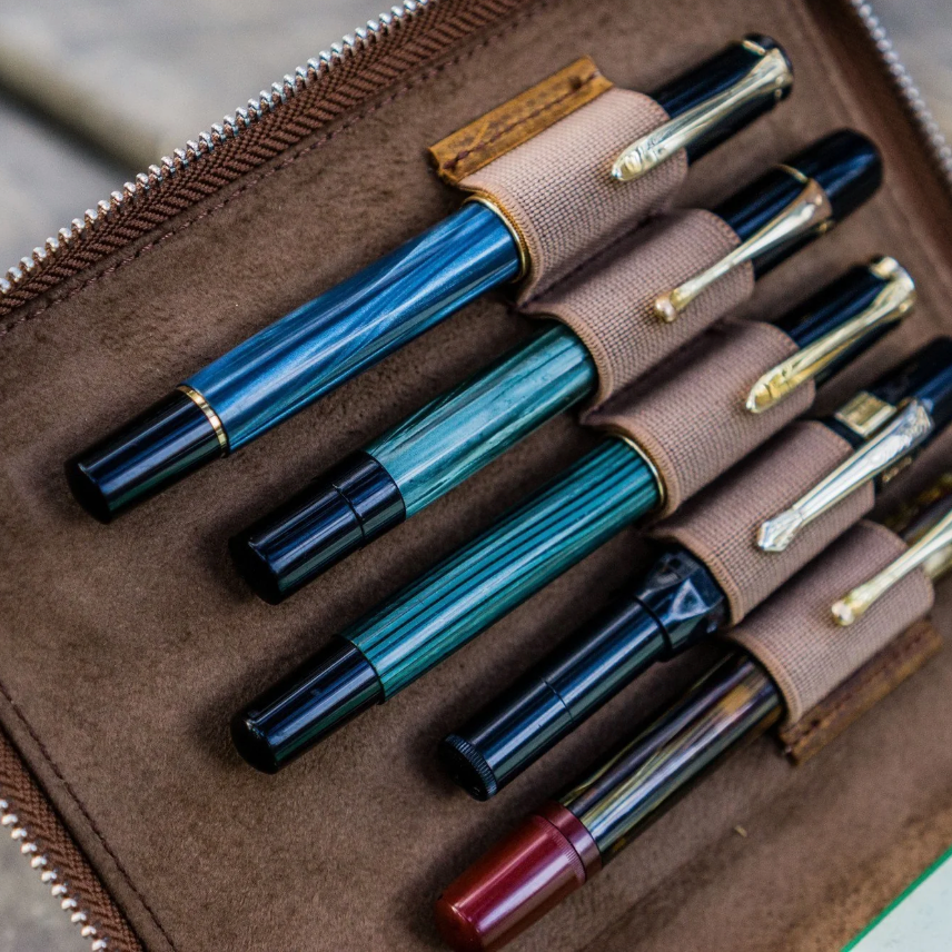 Galen Leather - Zippered 5 Slots Pen Case - Crazy Horse Brown