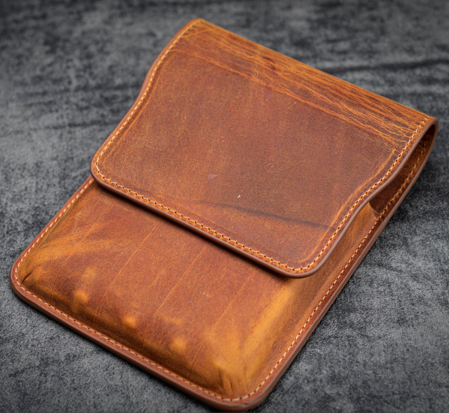 Galen Leather - Leather Flap Pen Case - 5 Pens - Crazy Horse Brown