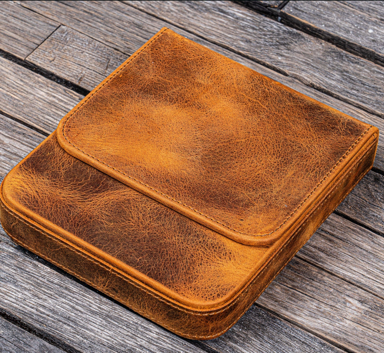 Galen Leather - Leather Magnus Opus 6 Slots Hard Pen Case with Removable Pen Tray - Crazy Horse Brown