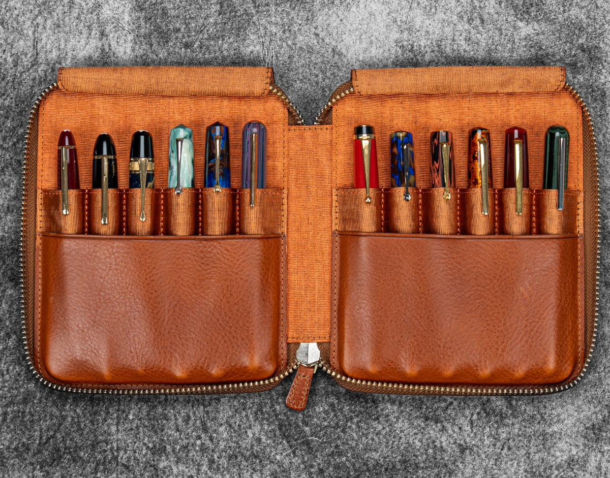 Galen Leather - Legacy Leather Zip Pen Case for 12 Pens - A6 - Deep Cognac