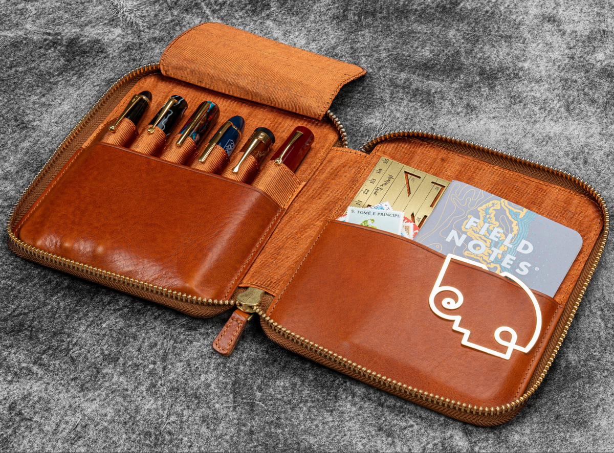 Galen Leather - Legacy Leather Zip Pen Case for 6 Pens - A6 - Deep Cognac