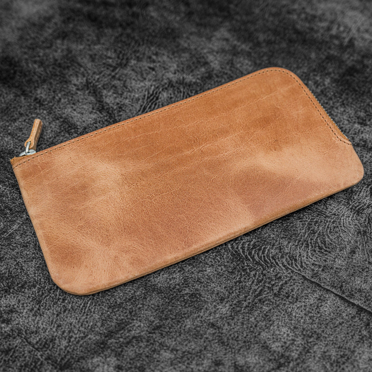 Galen Leather - Slip-N-Zip 4 Slots Zippered Pen Pouch - Crazy Horse Honey Ochre