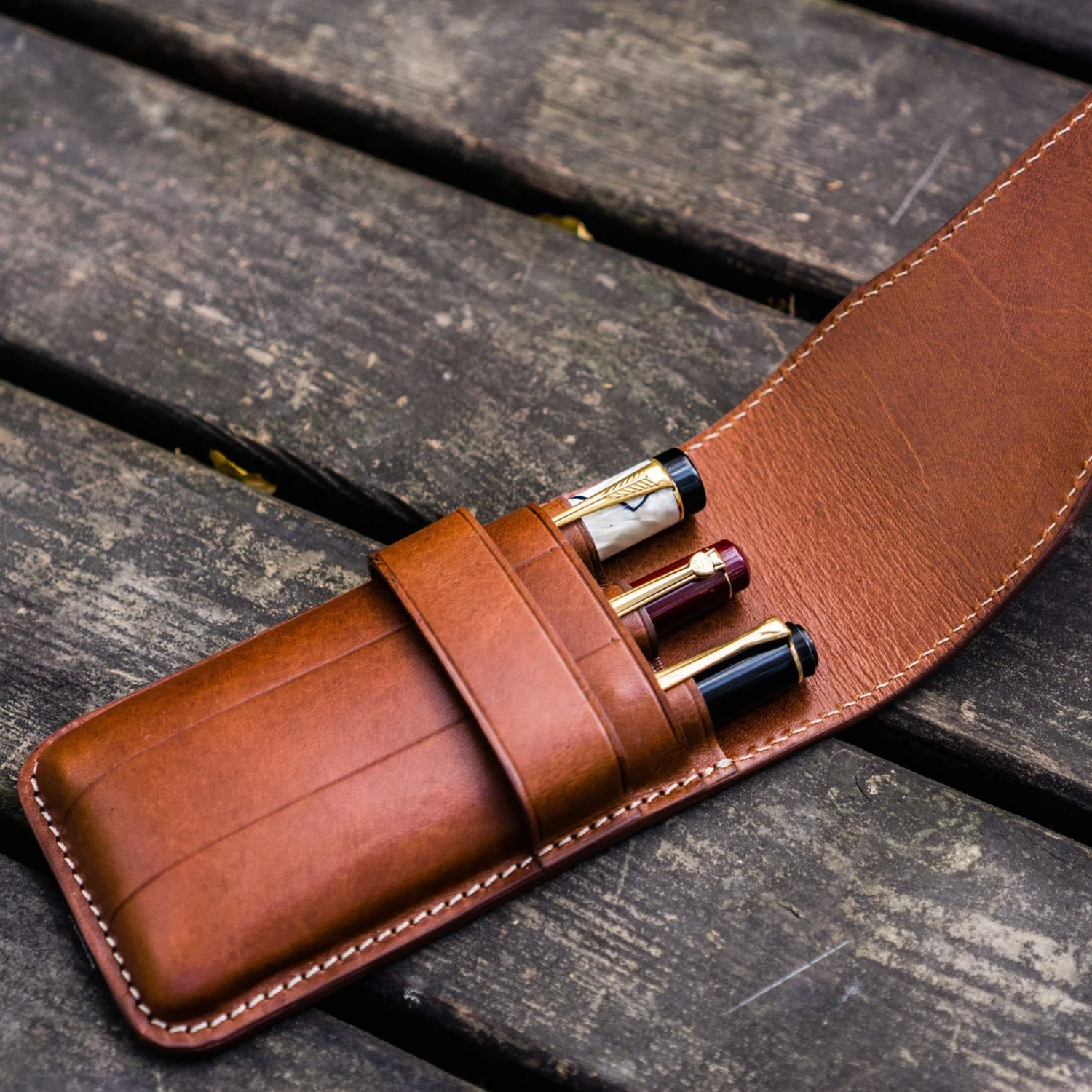 Galen Leather - Flap Pencase for 3 Pens - Brown