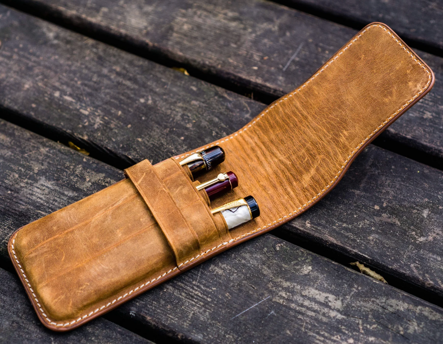 Galen Leather - Flap Pencase for 3 Pens - Crazy Horse Brown