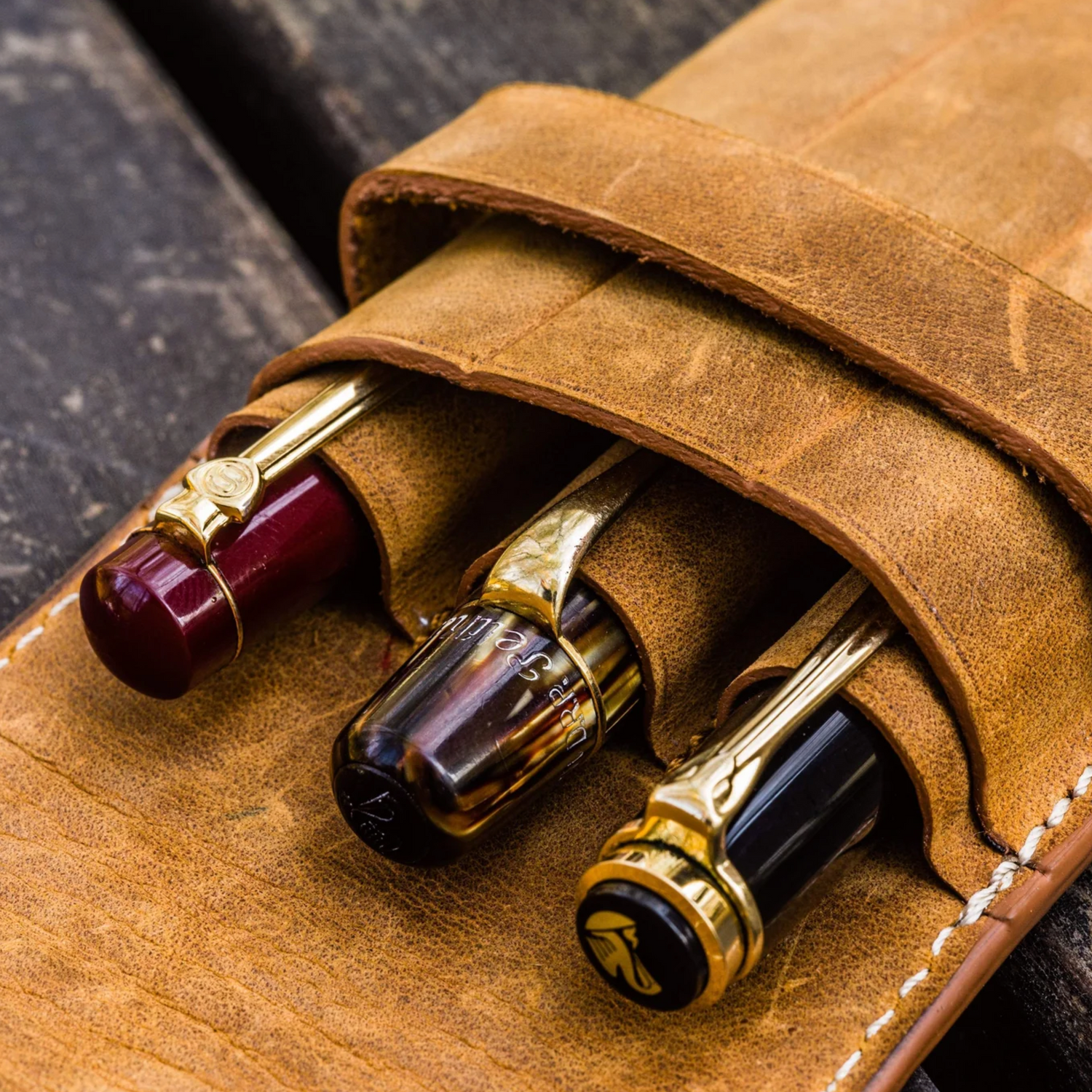 Galen Leather - Flap Pencase for 3 Pens - Crazy Horse Brown