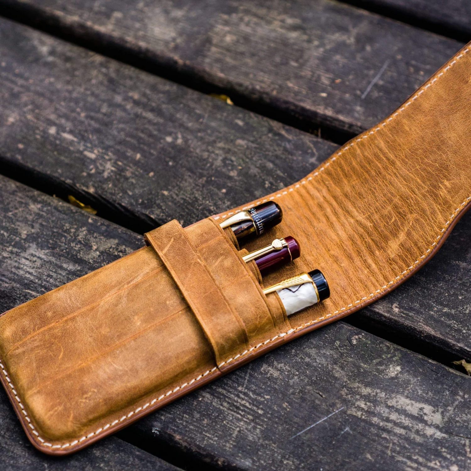 Galen Leather - Flap Pencase for 3 Pens - Crazy Horse Brown