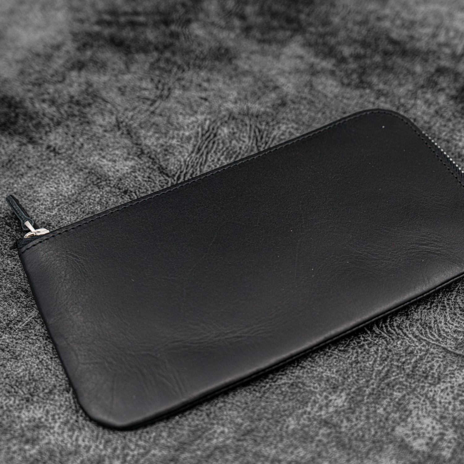 Galen Leather - Slip-N-Zip 4 Slots Zippered Pen Pouch - Black