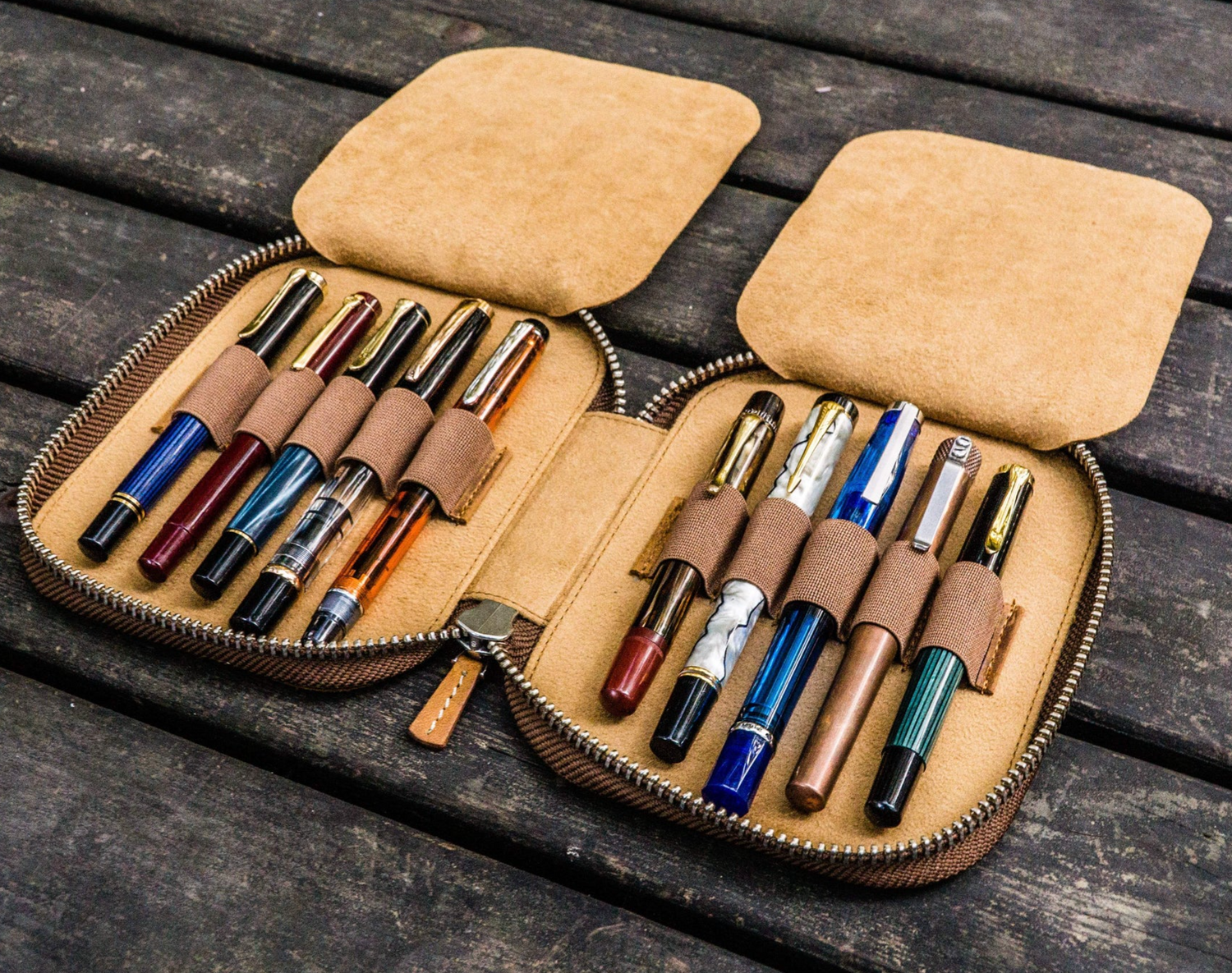 Galen Leather - Zippered 10 Slots Pen Case - Crazy Horse Brown