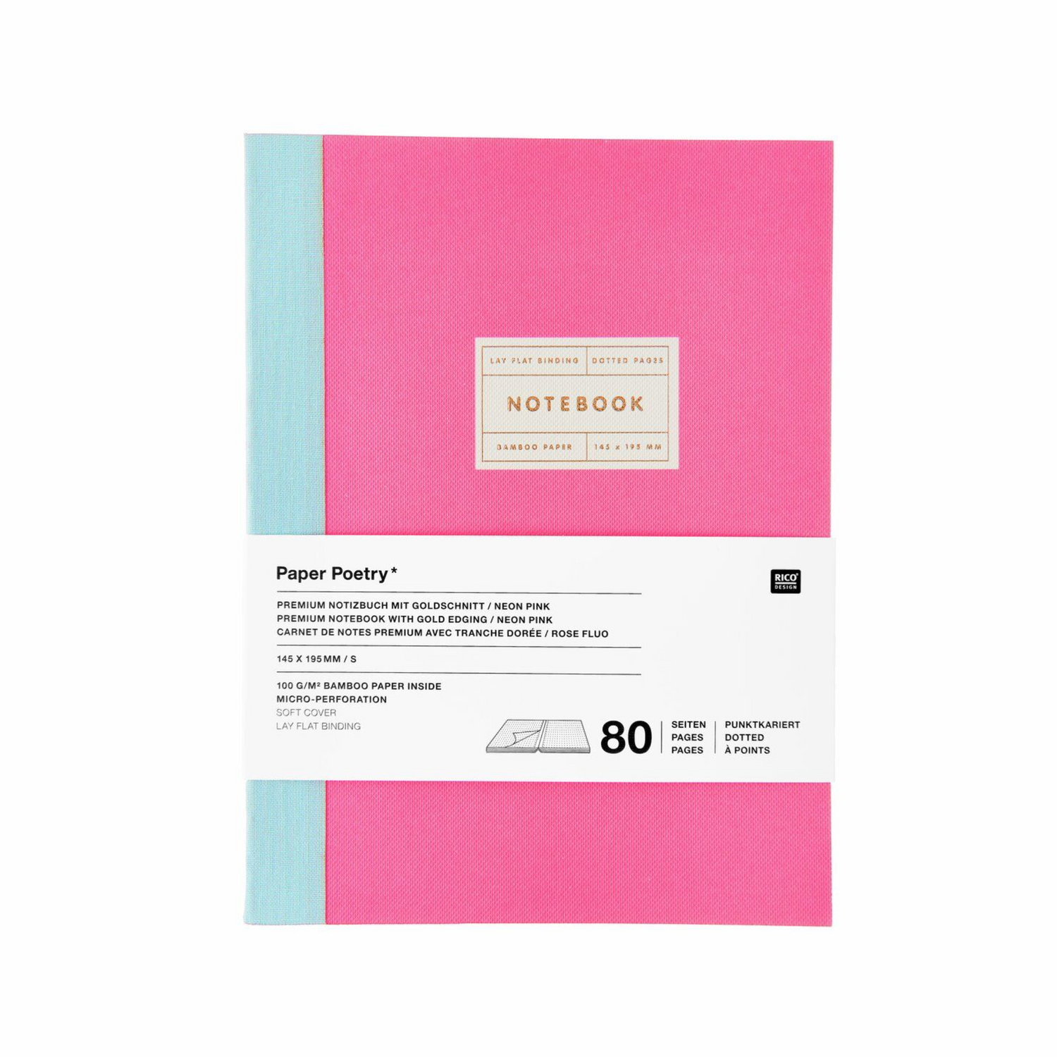 Rico - Paper Poetry - Notizbuch S Goldrand - neonpink