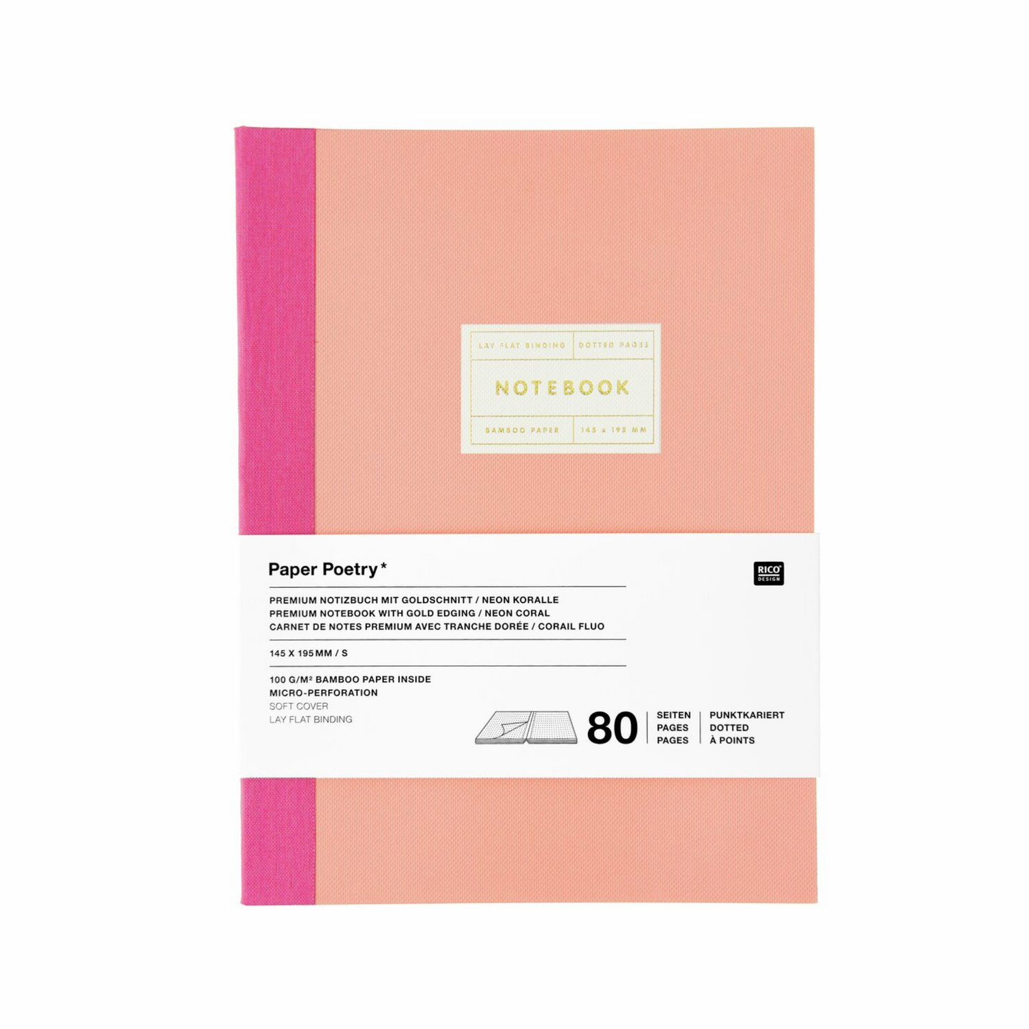 Rico - Paper Poetry - Notizbuch S Goldrand - koralle