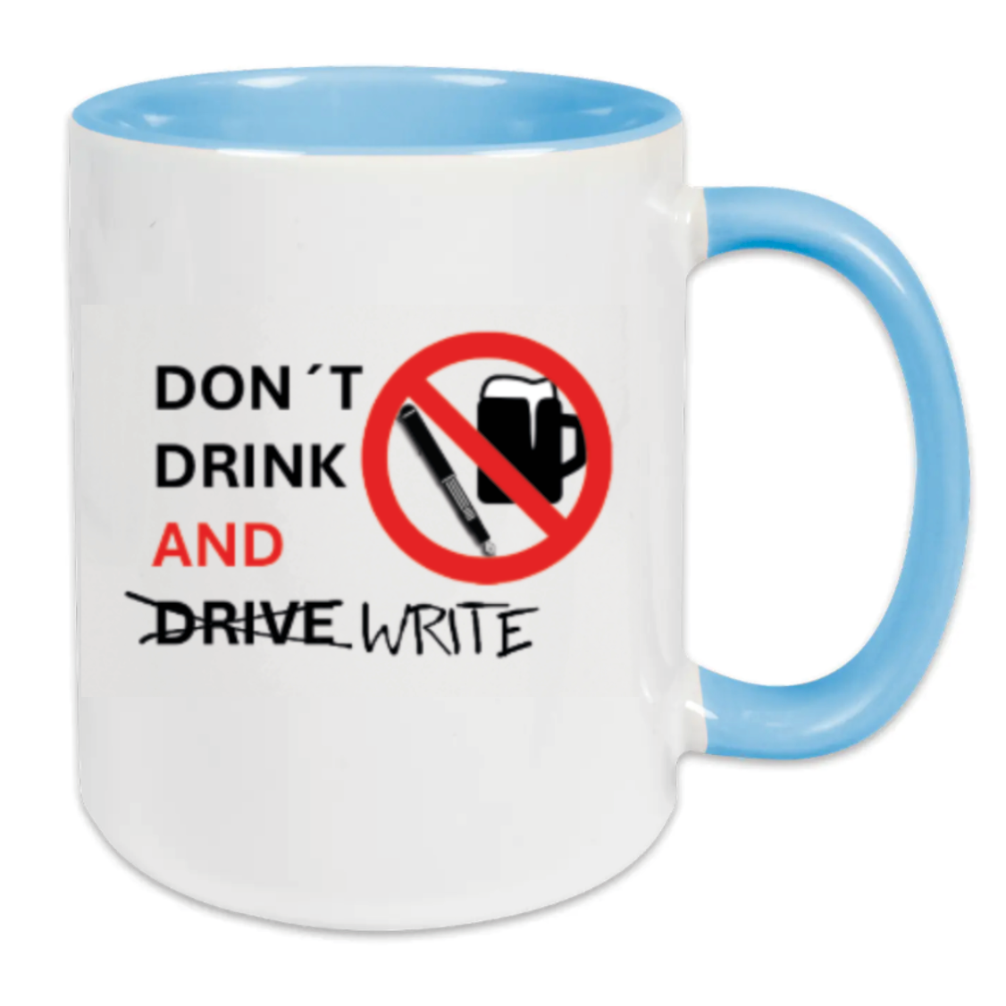 Federstiel und Tintenklecks x PenNini - Lieblingstasse - Don't Drink and Write - hellblau