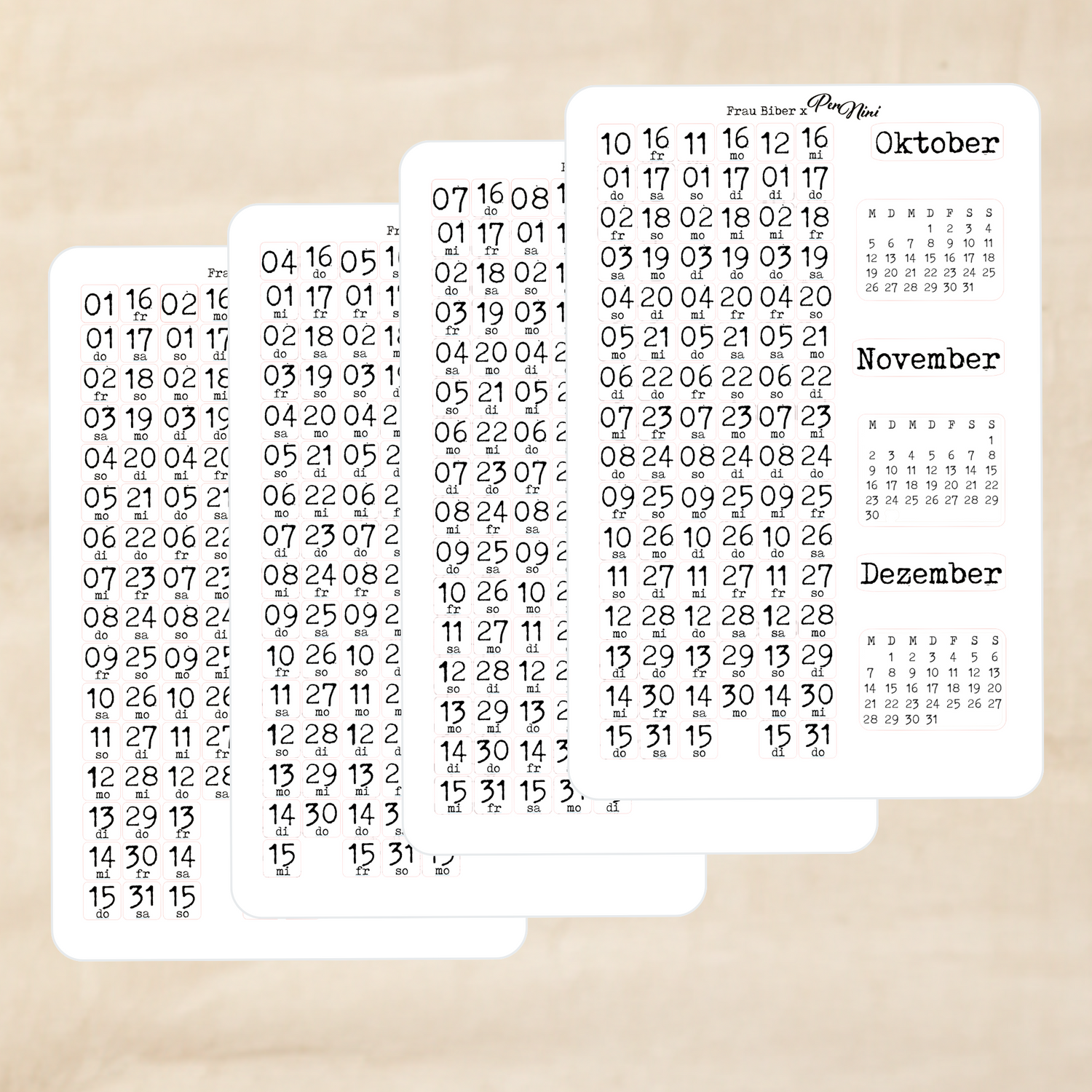 Biber Stickersheet - großer Kalender