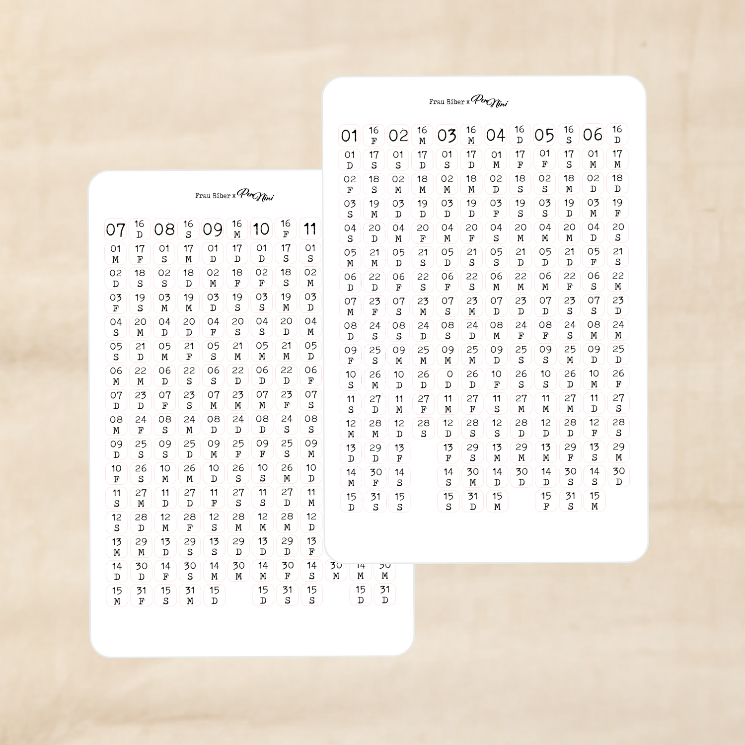 Biber Stickersheet - Datum klein