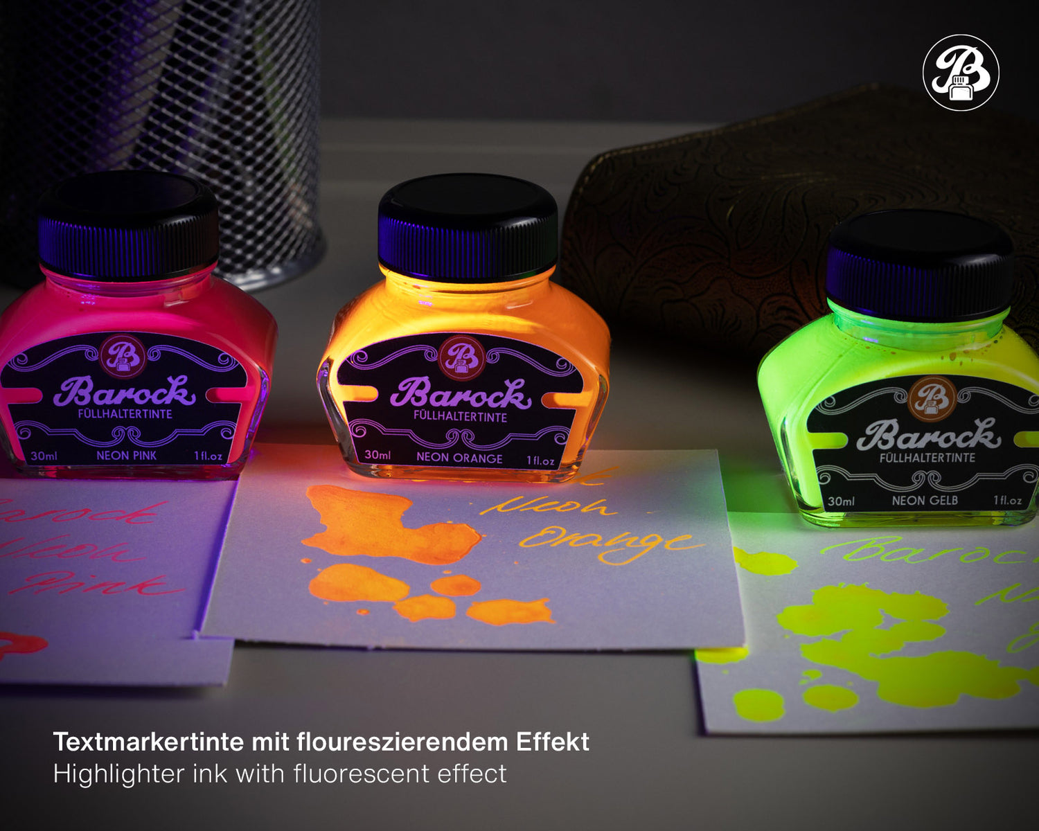 Octopus - Barock Fluoreszierende Tinte für Füller und Schreibfedern - Neon Pink - 30 ml